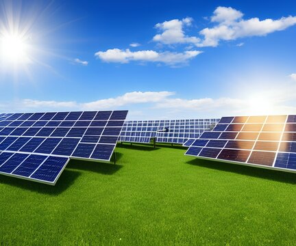 solar panels on a green field - Generate AI