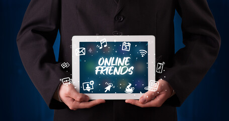 Person holding tablet, social network concept