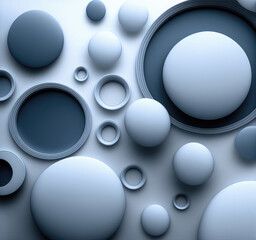 Blue circles and spheres geometric background. Generative AI