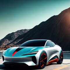 Naklejka premium modern concept electronic car EV in the future, generative art by A.I.
