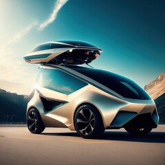 Naklejka premium modern concept electronic car EV in the future, generative art by A.I.