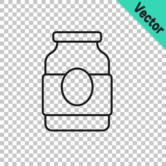 Black line Jam jar icon isolated on transparent background. Vector