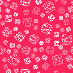 White line World Earth day icon isolated seamless pattern on red background. Eco friendly world. Ecology and nature concept. Vector