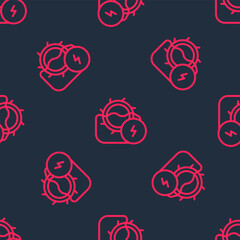 Red line Water mill icon isolated seamless pattern on black background. Water wheel energy. Hydro power turbine wheel. Vector