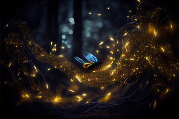 Obraz premium Magical butterfly in forest. Genarative AI