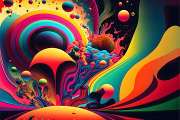 Colourful psychedelic background design made with Generative AI technology	
