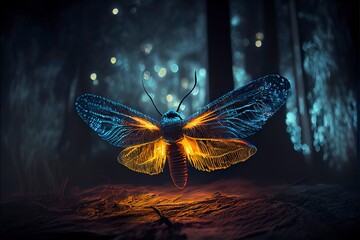 Fototapeta na wymiar Magical butterfly in forest. Genarative AI