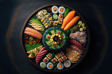 Obraz na płótnie Canvas Food, the most amazing platter of sushi, art illustration 