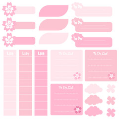 Cute blank paper notes. Stationery organizer set. Scrapbook notes and memo schedule.Printable planner stickers. To Do List sticky note pad. Digital planning element. Vector illustration.