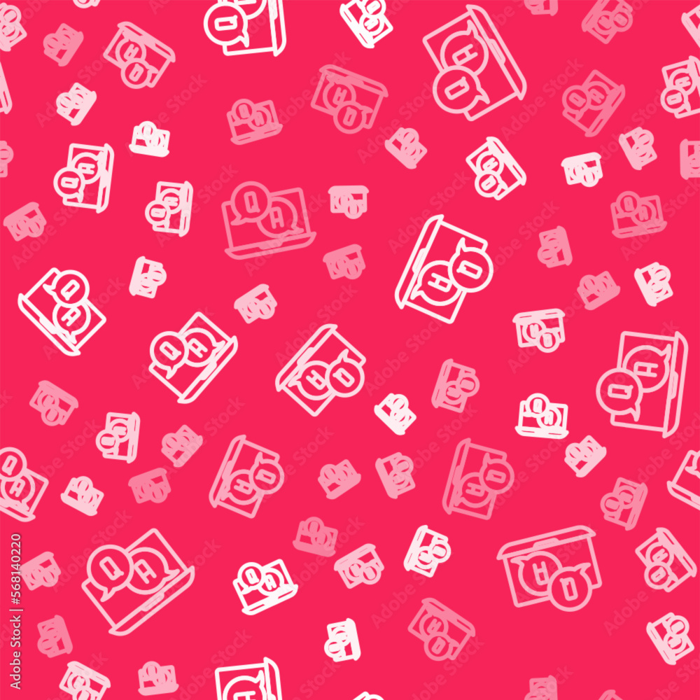Poster white line speech bubbles with question and answer icon isolated seamless pattern on red background.