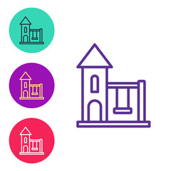 Set line Swing for kids summer games on playground icon isolated on white background. Outdoor entertainment equipment. Set icons colorful. Vector