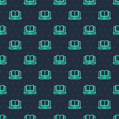 Green line Online class icon isolated seamless pattern on blue background. Online education concept. Vector