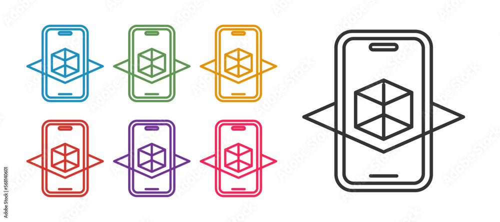 Poster Set line 3d modeling icon isolated on white background. Augmented reality or virtual reality. Set icons colorful. Vector