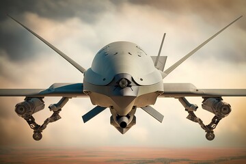 Fototapeta premium Drone. Technologies of combat unmanned aerial vehicles. Warfare. The Power of Unmanned Aerial Vehicles. Unmanned Warfare: The Future of Battle. Generative AI.