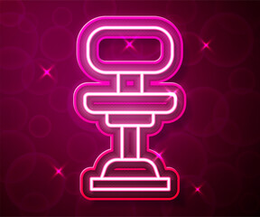 Glowing neon line Office chair icon isolated on red background. Vector