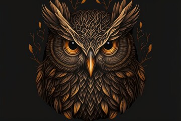Owl on a black background. Genarative ai