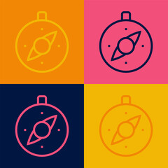 Pop art line Compass icon isolated on color background. Windrose navigation symbol. Wind rose sign. Vector