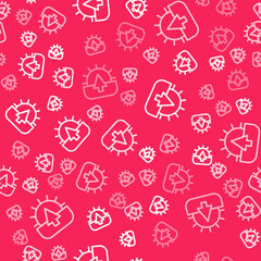 White line Sunrise icon isolated seamless pattern on red background. Vector