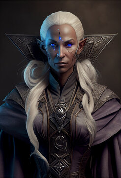 Fantasy RPG Dark Elf character, magic, illustration for portraits and profile pictures, Dungeons & Dragons, generative ai