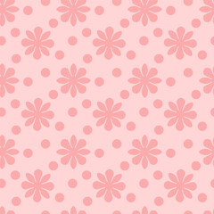Pink Flower with Geometric Style Seamless Pattern, Ideal for Fabric Garment, Ceramics, Wallpaper. Vector Illustration.