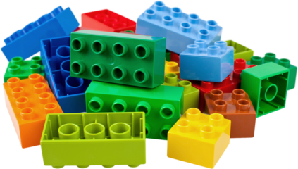 Many colorful plastic block toys