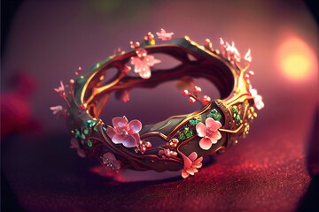 Golden Ring with Flower. Genarative AI 