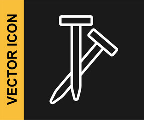 White line Metallic nails icon isolated on black background. Vector