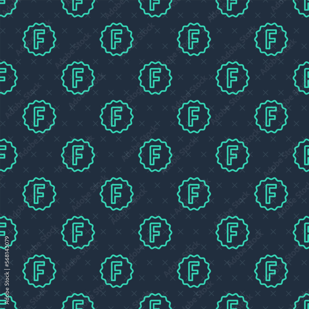 Poster green line exam paper with incorrect answers survey icon isolated seamless pattern on blue backgroun