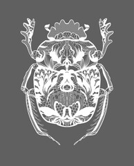 Obraz premium Scarab beetle. Floral lace ornament. Vector illustration
