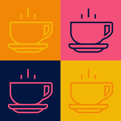 Pop art line Coffee cup icon isolated on color background. Tea cup. Hot drink coffee. Vector