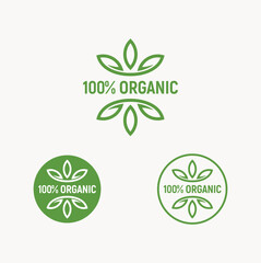 Fresh Leaf 100% Organic Natural Badge Label Seal Sticker logo design