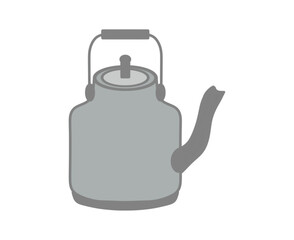 Kettle made of aluminum, kitchen utensils, crockery, gray container drawing, on a transparent background, for design, advertising and printing