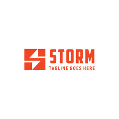 Initial Letter S Strike Storm Stun Speed Square Electric Flash Thunder Lightning Bolt logotype typography Lettering Monogram logo design