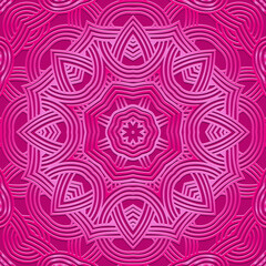 A relief pink background, ethnic cover design. Geometric artistic fantasy 3D pattern, stylized flower, press paper, skin. Tribal boho ornaments of the East, Asia, India, Mexico, Aztecs, Peru.