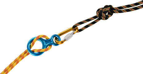 Climbing Rope with Carabiners Knot - Isolated