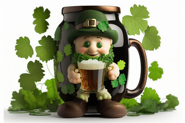 Friendly Smiling St. Patrick's Day Celebration with Beer and Costume. Generative AI
