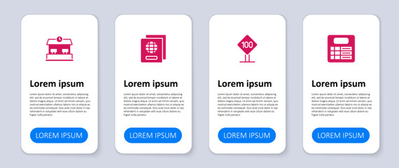 Set Train station board, Speed limit traffic sign 100 km, Passport and Railway. Business infographic template. Vector