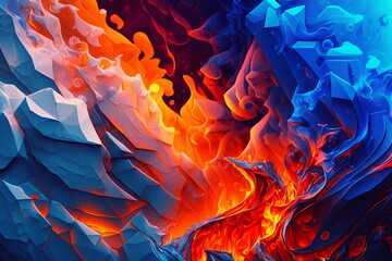 Contrast between Fire and Ice in a cloudy pattern - obrazy, fototapety, plakaty