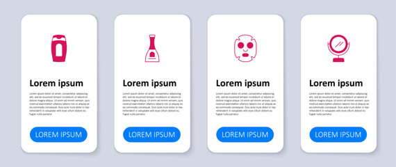 Set Round makeup mirror, Facial cosmetic mask, Bottle of nail polish and shampoo. Business infographic template. Vector