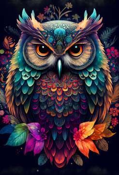 Colourful mandala owl. Generative AI