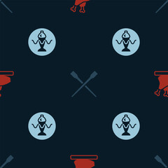 Set Roasted turkey or chicken, Food chopsticks and Served fish on plate on seamless pattern. Vector