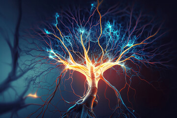 Obraz premium Neuron with Electric Activity. Generative AI