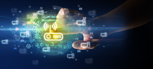 touching with soft gesture multimedia screen with future technology concept
