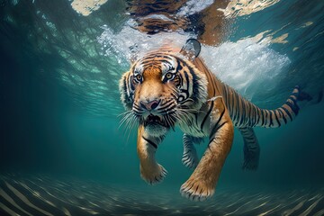 Fototapeta na wymiar Tiger Swimming