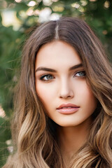 Naklejka premium New Faces Beautiful Female Portrait Pictures Blue Eyes Long Dark Blond Hair, created with Generative AI technology
