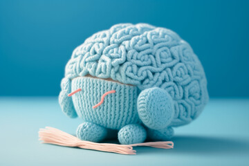 close-up view of beautiful knitted woolen brain soft toy. Generative AI