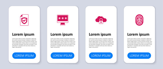 Set Fingerprint, Cloud computing lock, Monitor with password and Contract shield. Business infographic template. Vector