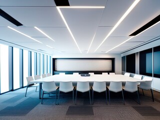A white business conference room.	
