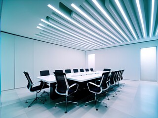 A white business conference room.	
