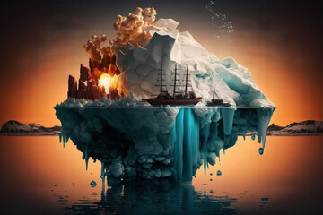Obraz premium polar ice melting climate change problem concept, AI generate